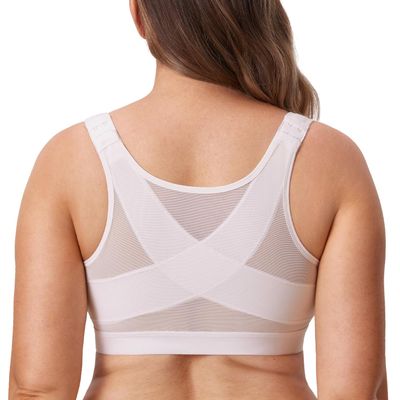 DELIMIRA Women's Front Closure Posture Wireless Back Support Full Coverage Bra Coconut White 40D
