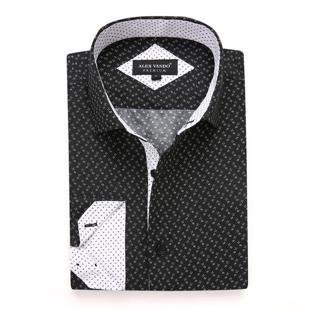 Alex Vando Mens Printed Dress Shirts Long Sleeve Regular Fit Button Down Shirt,Black 1218,XL