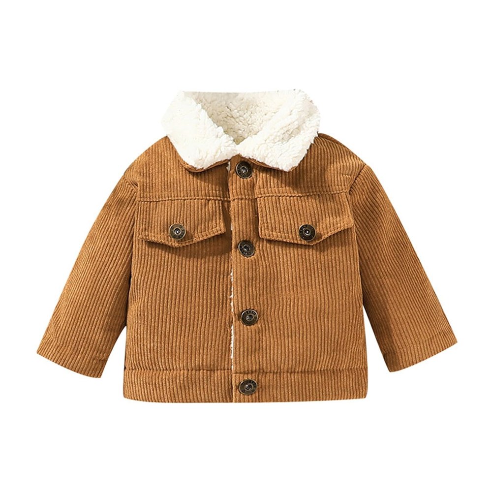 Baby Boys Girls Corduroy Jacket Kids Toddler erpa Lined Top Lapel Button Down Thicked Warm (Coffee, 12-18 Months)