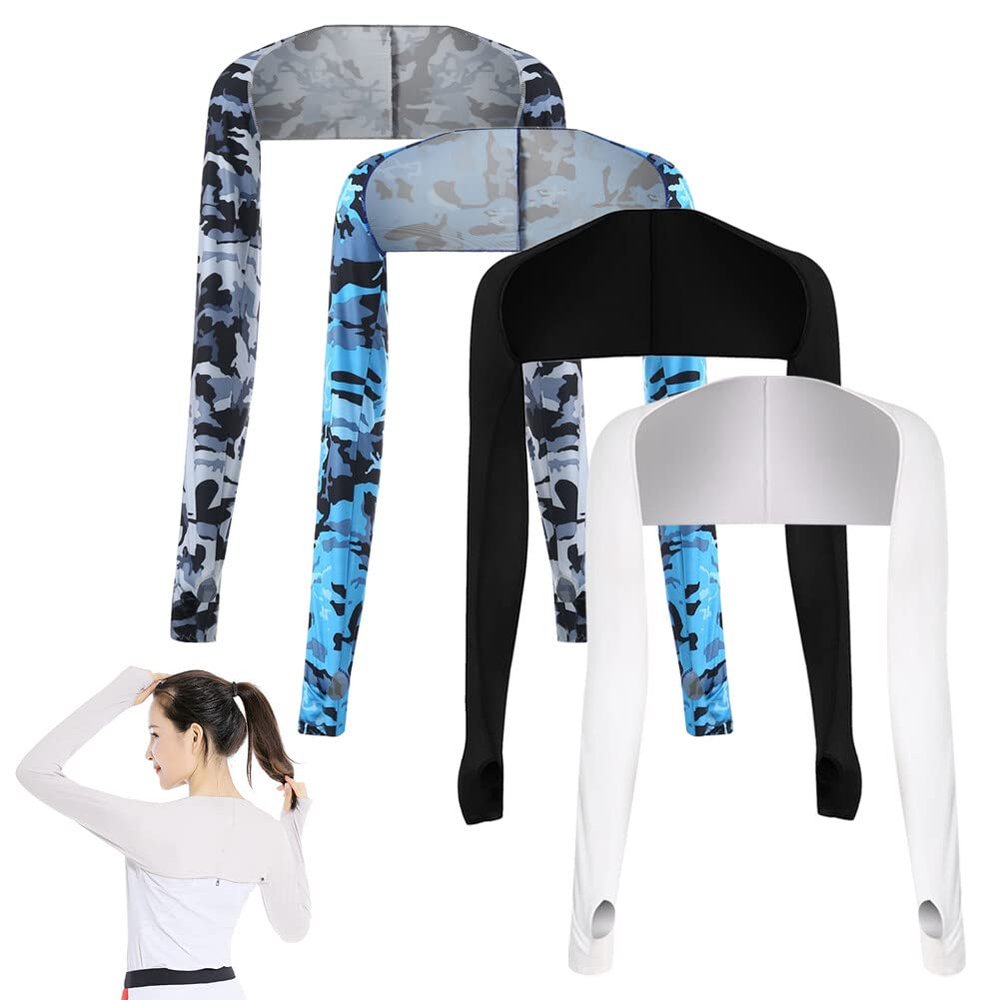 ihreesy 4PCS Cooling Shawl Arm Sleeves,UV Sun Protection Shawl Arm Sleeves Breathable Anti-UV Comfortable Arm Sleeves for Outdoor Activity Riding Fishing,Black+White+Camouflage Gray+Camouflage Blue