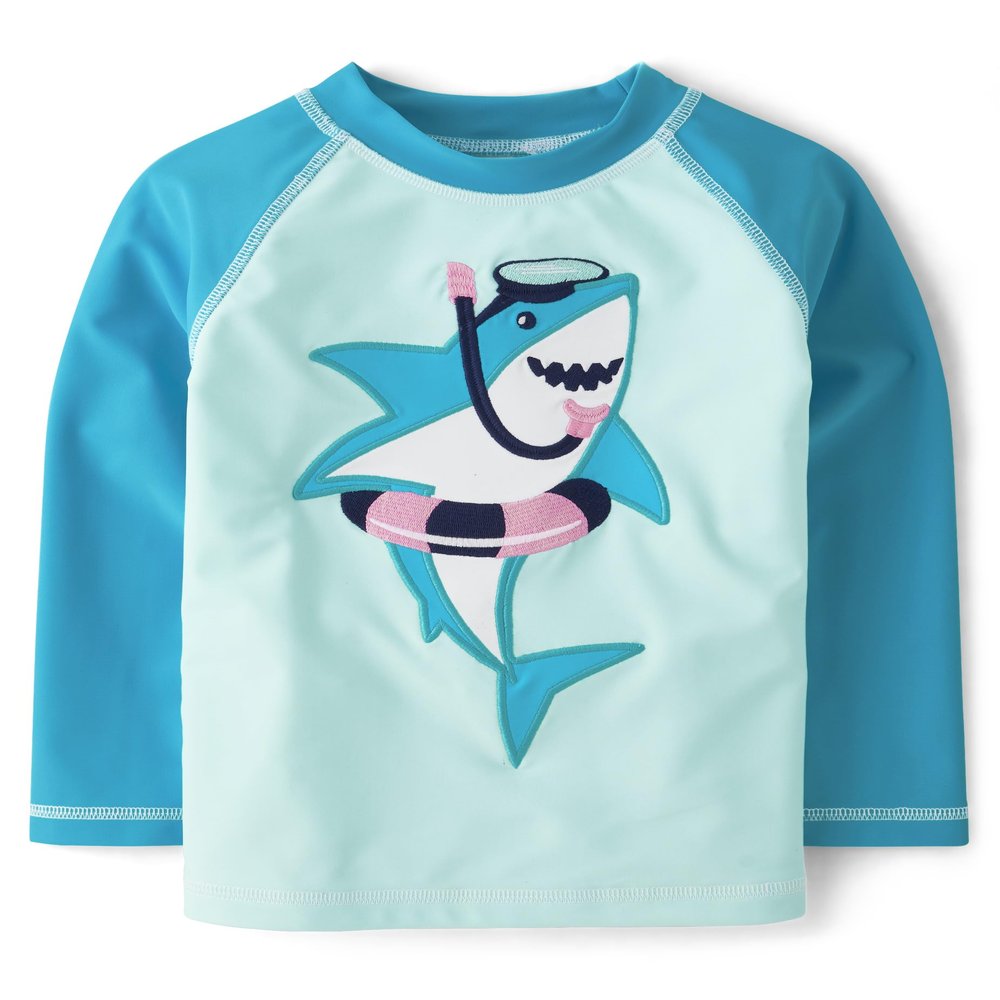 Gymboree,and Toddler Embroidered Long Sleeve Rashguard,Shark Turquoise,12