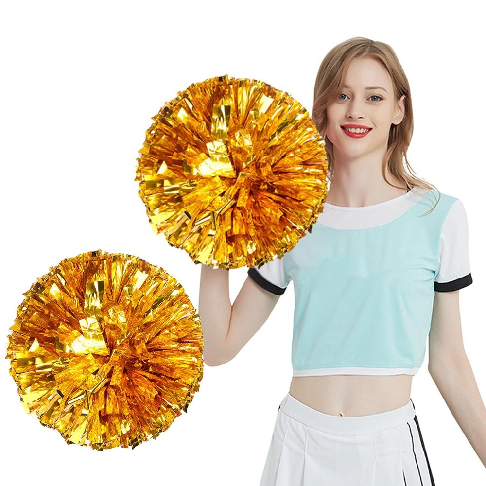 2 Pack Cheer pom poms , Professional Cheerleader Pom Poms ,for Team Spirit Sports Dance Cheer Kids Adults (Gold)