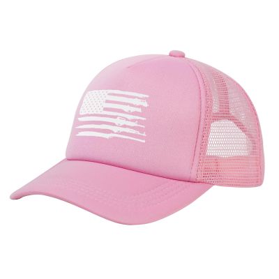 Wikjxiz Gun American Flag Mesh Hat Trucker Hats Cool Baseball Cap for Men Women Pink Fishing Caps