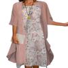 Guteidee Women Floral Print Dress with Jacket Two Piece Set Crewneck Sleeveless Wedding Guest Summer Flowy Midi Dress-1-M view 1