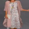 Guteidee Women Floral Print Dress with Jacket Two Piece Set Crewneck Sleeveless Wedding Guest Summer Flowy Midi Dress-1-M view 2