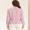 Allegra K Work Blouses for Women Stand Collar Long Sleeve Ruched Dressy Business Casual Work Shirt X-Large Pink view 2