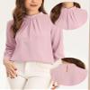 Allegra K Work Blouses for Women Stand Collar Long Sleeve Ruched Dressy Business Casual Work Shirt X-Large Pink view 4