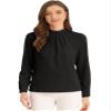 Allegra K Work Blouses for Women Stand Collar Long Sleeve Ruched Dressy Business Casual Work Shirt X-Small Black view 1