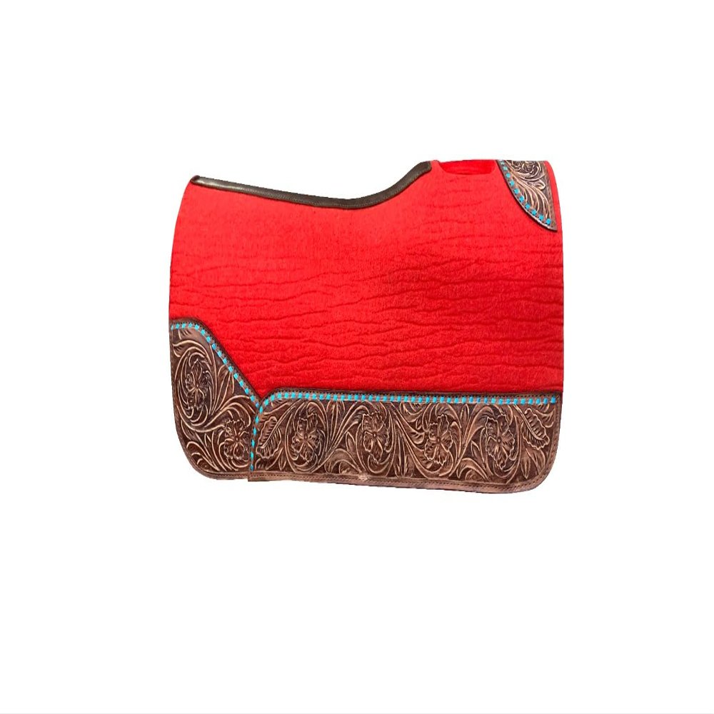 EQUINE OVERSEAS Western Felt pad Saddle pad Made of 100% Woolen Felt .Hand Carved Leather Attached on The pad Make it More Beautiful. Product Red