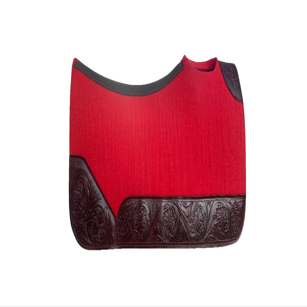 EQUINE OVERSEAS Western Felt pad Saddle pad Made of 100% Woolen Felt .Hand Carved Leather Attached on The pad Make it More Beautiful. Product Red 2.0