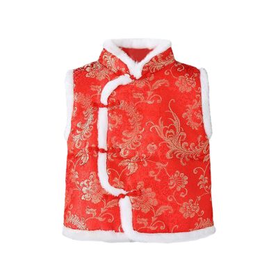 Kid Girl Boy Fleece Vest Coat Chinese New Year Sleeveless Traditional Tang Suit for Unisex Tops (Red, 18-24 Months)