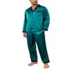 Ekouaer Men's Silk Pajama Set Long Satin Loungewear 2 Piece Pjs Classic Button Down Sleepwear Blue Green