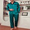 Ekouaer Men's Silk Pajama Set Long Satin Loungewear 2 Piece Pjs Classic Button Down Sleepwear Blue Green view 2