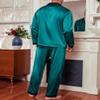 Ekouaer Men's Silk Pajama Set Long Satin Loungewear 2 Piece Pjs Classic Button Down Sleepwear Blue Green view 3