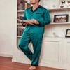 Ekouaer Men's Silk Pajama Set Long Satin Loungewear 2 Piece Pjs Classic Button Down Sleepwear Blue Green view 4