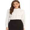 Allegra K Work Blouses for Women Stand Collar Long Sleeve Ruched Dressy Business Casual Work Shirt X-Large White view 1
