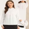 Allegra K Work Blouses for Women Stand Collar Long Sleeve Ruched Dressy Business Casual Work Shirt X-Large White view 4