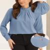 Allegra K Work Blouses for Women Stand Collar Long Sleeve Ruched Dressy Business Casual Work Shirt Large Grey Blue view 2