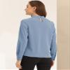 Allegra K Work Blouses for Women Stand Collar Long Sleeve Ruched Dressy Business Casual Work Shirt Large Grey Blue view 3