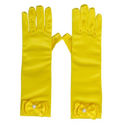 Fepdiu Little Girls Princess Glove Kid Glove Toddler Dress Up Gloves Girls Satin Gloves for Halloween Costume Party Birthday Princess Cosplay (Yellow)
