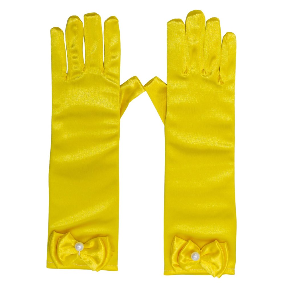Fepdiu Little Girls Princess Glove Kid Glove Toddler Dress Up Gloves Girls Satin Gloves for Halloween Costume Party Birthday Princess Cosplay (Yellow)