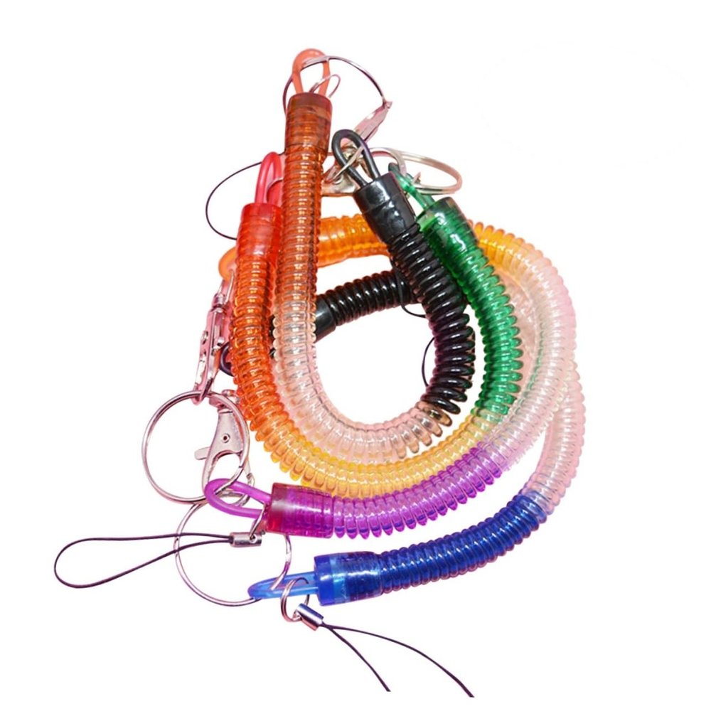 Kisangel 4pcs Spring Coil Key Ring Tether with Clip Flexible Anti-lost Lanyard for Daily Use Random Colors Durable Material for Keychain Outdoor Activities