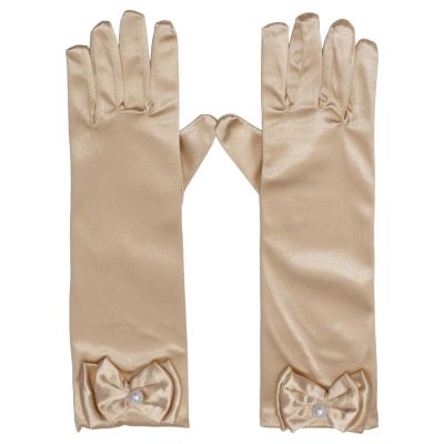 Fepdiu Little Girls Princess Glove Kid Glove Toddler Dress Up Gloves Girls Satin Gloves for Halloween Costume Party Birthday Princess Cosplay (Champagne)