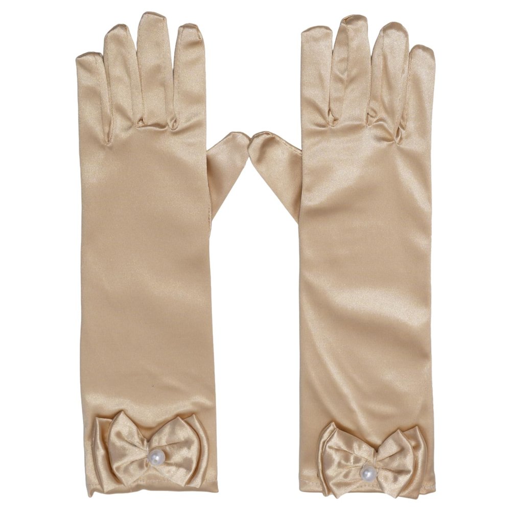 Fepdiu Little Girls Princess Glove Kid Glove Toddler Dress Up Gloves Girls Satin Gloves for Halloween Costume Party Birthday Princess Cosplay (Champagne)