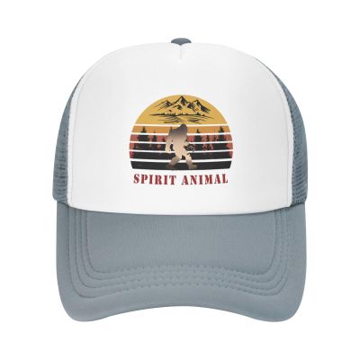 Sasquatch Bigfoot is My Spirit Animal Baseball Cap for Men Women, Gray Adjustable Trucker Hat, Outdoor Mesh Snapback Hat