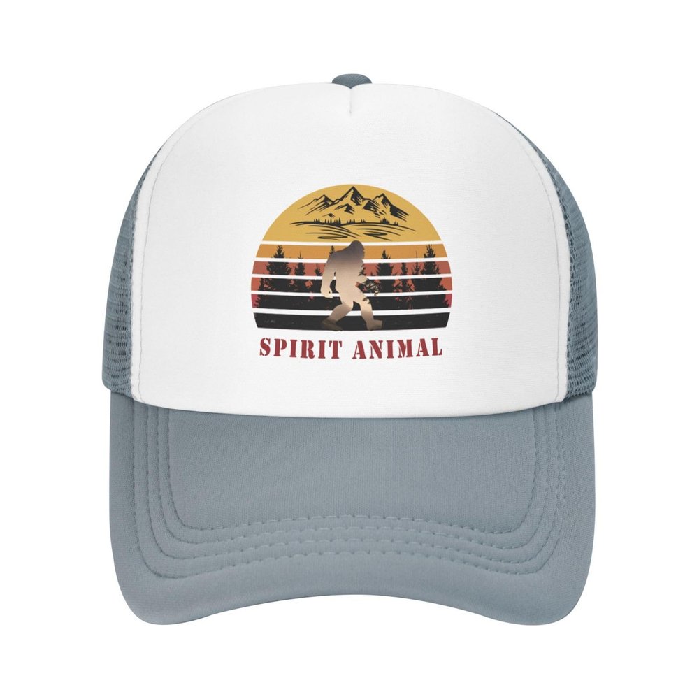 Sasquatch Bigfoot is My Spirit Animal Baseball Cap for Men Women, Gray Adjustable Trucker Hat, Outdoor Mesh Snapback Hat