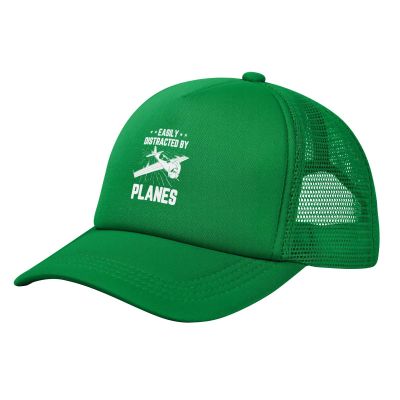 Wikjxiz Easily Distracted by Airplanes Mesh Hat Dad Hats Cool Baseball Cap for Men Women Green Fishing Caps