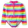 Gymboree,and Toddler Long Sleeve Rashguard One Piece Swimsuit,Rainbow Stripe,12-18 Months view 1