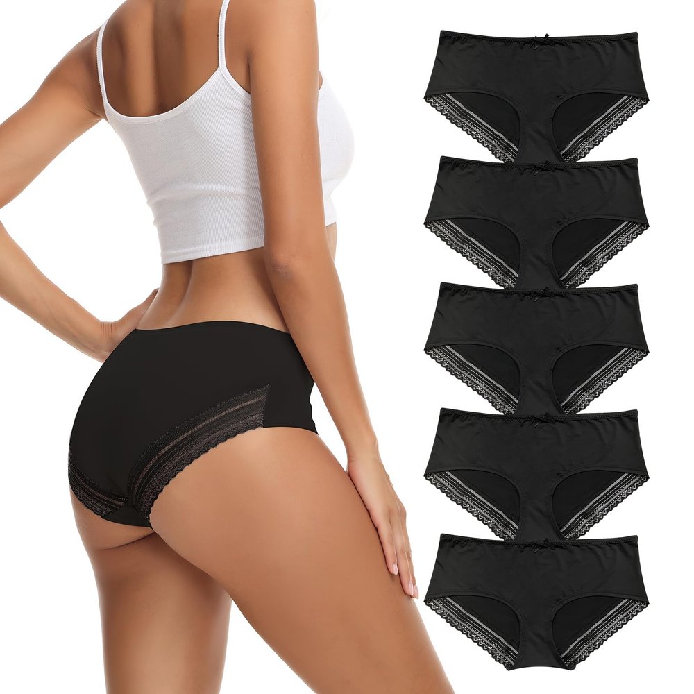 ADOVAKKER Women Underwear Cheeky Panties Stretch Lace Underpants for ladies Silky Nylon Sexy Briefs 5-pack C-XL