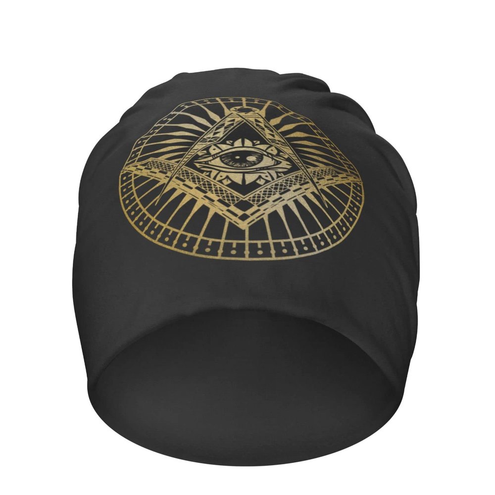 All Seeing Mystic Eye in Masonic Compass Beanie Hat Men Skull Cap Women Slouchy Hat Stocking Hat Knitted Hat Black