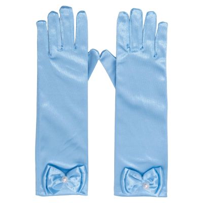 Fepdiu Little Girls Princess Glove Kid Glove Toddler Dress Up Gloves Girls Satin Gloves for Halloween Costume Party Birthday Princess Cosplay (Light Blue)