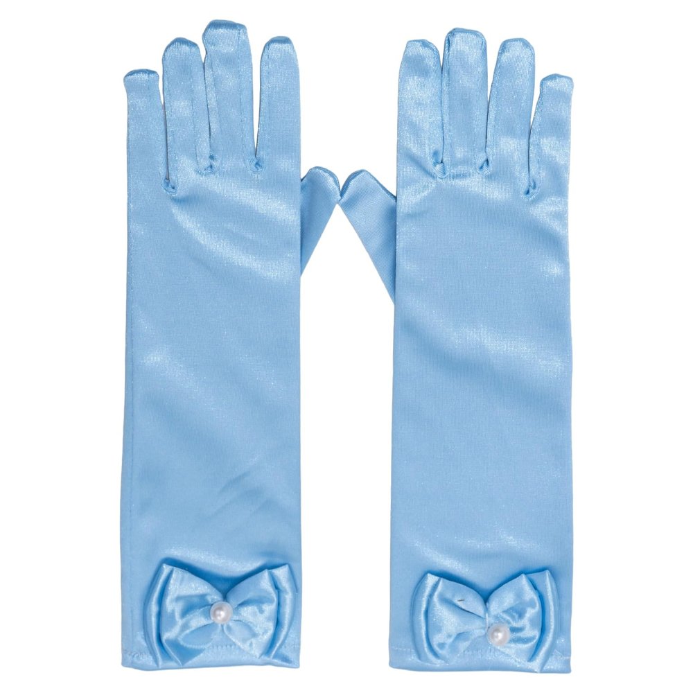 Fepdiu Little Girls Princess Glove Kid Glove Toddler Dress Up Gloves Girls Satin Gloves for Halloween Costume Party Birthday Princess Cosplay (Light Blue)