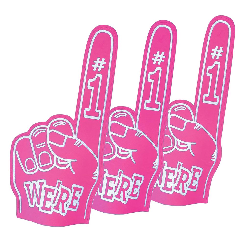 Cansybil 3 Pcs 18 Inch Giant Foam Fingers, We're Number 1 Finger Foam Fingers, Cheerleader Foam Hands - Designed for All Kinds of Sports Events, Games, Schools and stadiums. (3, Pink)