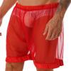 Xnihocha Men's Sexy Mesh Shorts Boxer Underwear Cover up Comfort Breathable See Through Trunks Red Large view 2