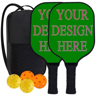 KOALEIU Custom Pickleballs Paddle Set with Your Design Picture Text Logo, Set of 2 Paddles with 4 Balls and 1 Portable Carry Bag, Senior Gifts for Family, Green