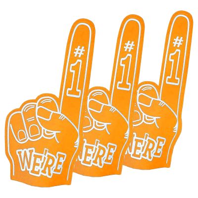 Cansybil 3 Pcs 18 Inch Giant Foam Fingers, We're Number 1 Finger Foam Fingers, Cheerleader Foam Hands - Designed for All Kinds of Sports Events, Games, Schools and stadiums. (3, Orange)