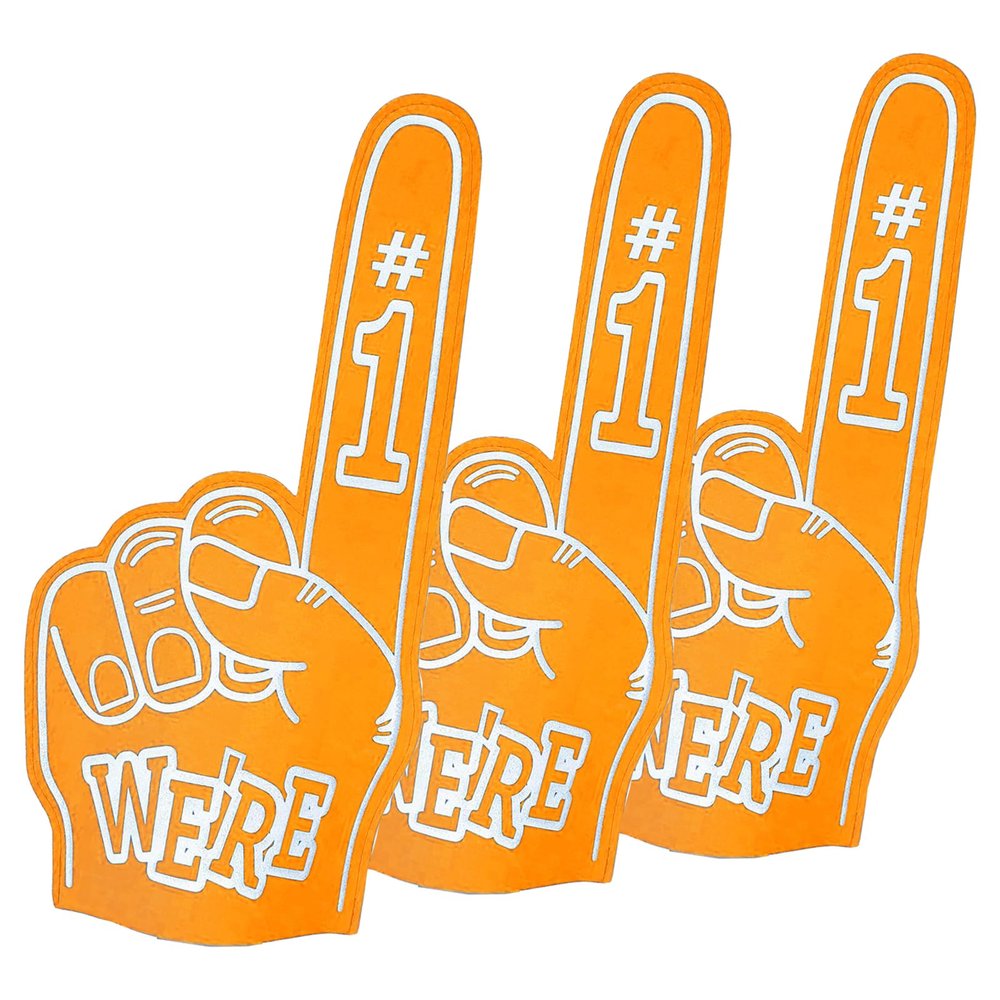 Cansybil 3 Pcs 18 Inch Giant Foam Fingers, We're Number 1 Finger Foam Fingers, Cheerleader Foam Hands - Designed for All Kinds of Sports Events, Games, Schools and stadiums. (3, Orange)