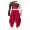 FEESHOW Girls Metallic Cross Liturgical Praise Dance Dress Lyrical Dancewear Color Block Full Length Robe Worship Burgundy&Long 10 Years view 3