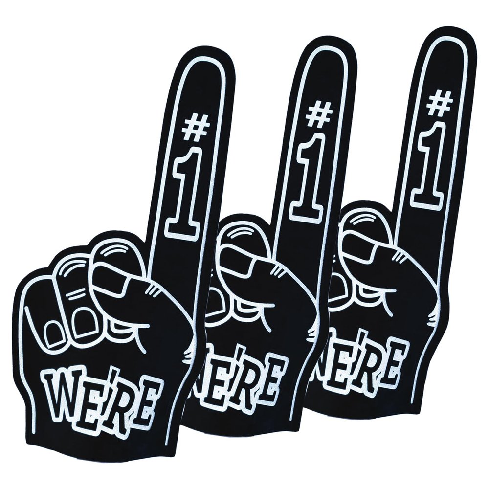 Cansybil 3 Pcs 18 Inch Giant Foam Fingers, We're Number 1 Finger Foam Fingers, Cheerleader Foam Hands - Designed for All Kinds of Sports Events, Games, Schools and stadiums. (3, Black)