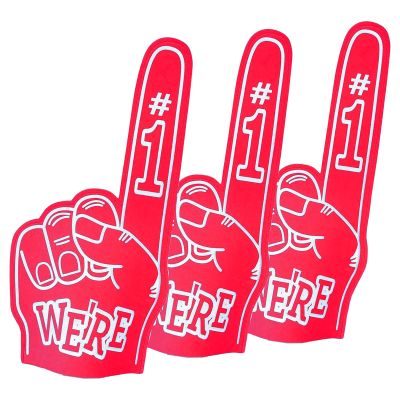 Cansybil 3 Pcs 18 Inch Giant Foam Fingers, We're Number 1 Finger Foam Fingers, Cheerleader Foam Hands - Designed for All Kinds of Sports Events, Games, Schools and stadiums. (3, Red)