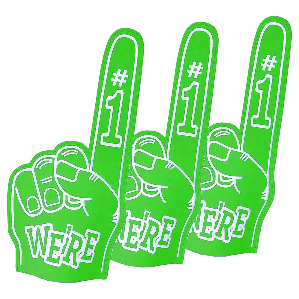 Cansybil 3 Pcs 18 Inch Giant Foam Fingers, We're Number 1 Finger Foam Fingers, Cheerleader Foam Hands - Designed for All Kinds of Sports Events, Games, Schools and stadiums. (3, Green)
