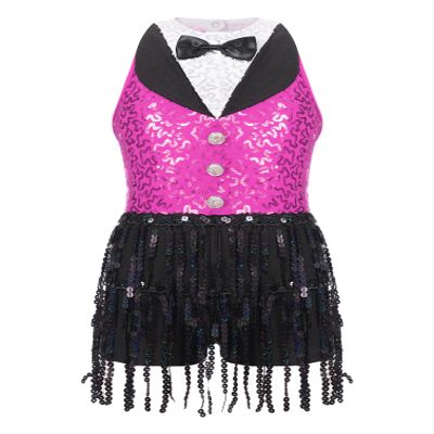 Agoky Girls Sequins Tassel Ballet Jazz Latin Dance Dress for Children Hip Hop Chacha Tap Rumba Performance Costume Dancewear Hot Pink 8 Years