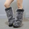Altsuceser Furry Faux Fur Leg Warmers for Women, Knee-length Long Socks Boots Shoes Cuff Cover Warm Sock Black White 30cm view 2