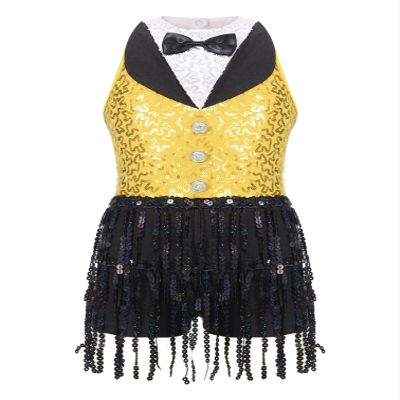 Agoky Girls Sequins Tassel Ballet Jazz Latin Dance Dress for Children Hip Hop Chacha Tap Rumba Performance Costume Dancewear Yellow 8 Years