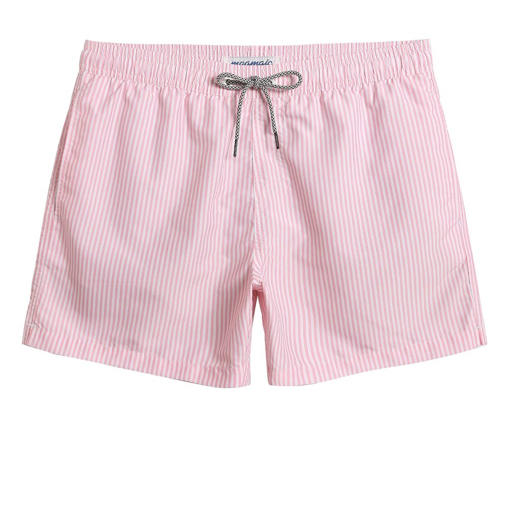 maamgic Mens Swim Trunks 5 Inch with Mesh Lining, Quick Dry Mens Bathing Suit, Swim Shorts for Swimming and Beach, Large Pink Striped