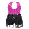 Agoky Girls Sequins Tassel Ballet Jazz Latin Dance Dress for Children Hip Hop Chacha Tap Rumba Performance Costume Dancewear Hot Pink 14 Years view 2